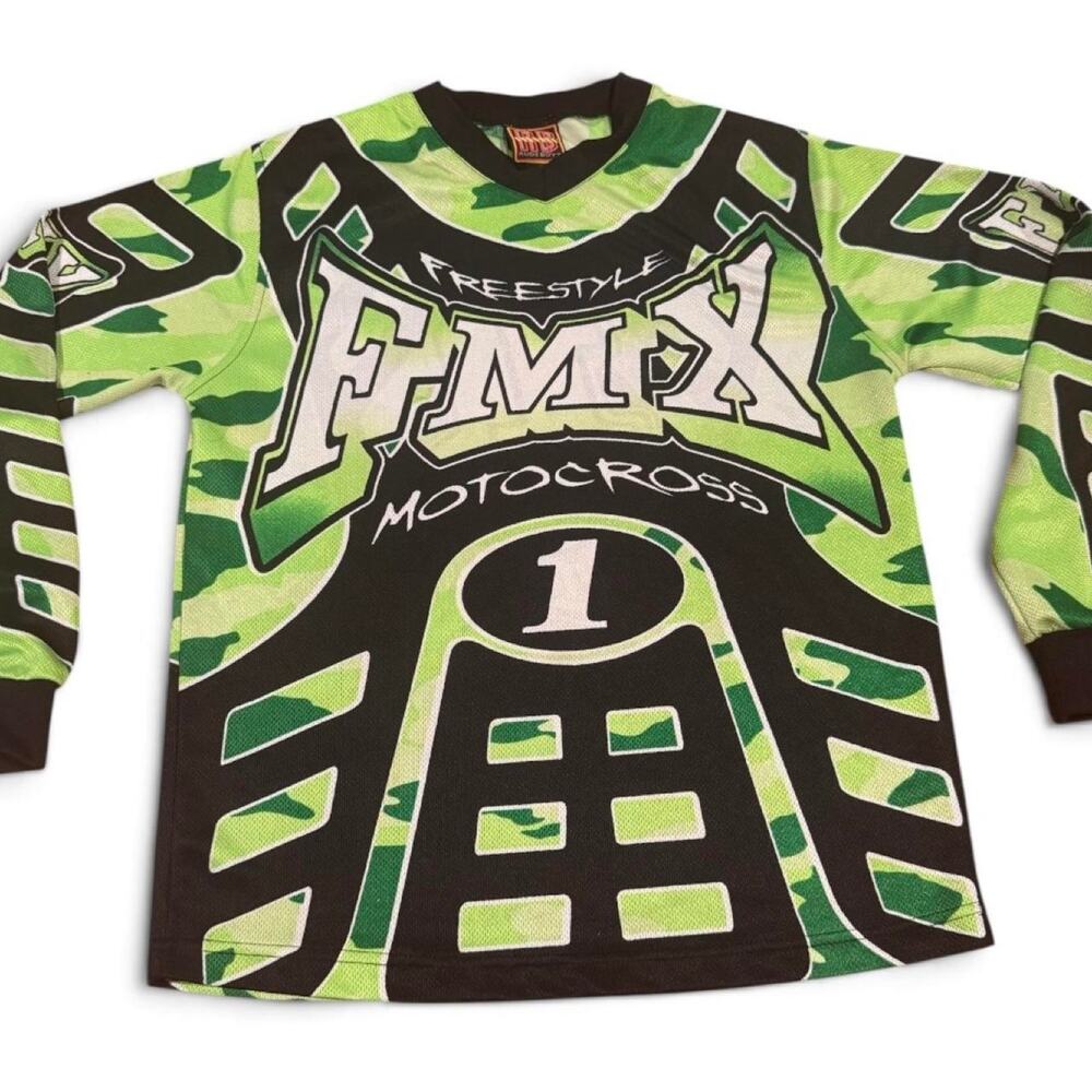 Rude Boyz FMX Motocross Jersey Men’s Small Green Camo Freestyle Y2K